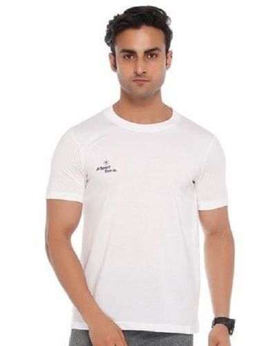 Round Neck Plain T-shirt For Mens, Half Sleeves, Good Quality, Skin Friendly, White Color, Casual Wear