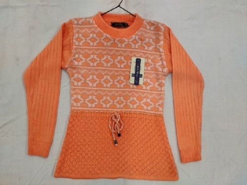 Woven Orange Woolen Top For Ladies, Full Sleeve, Round Neck, Skin Friendly, Trusted Quality, Winter Wear, Size : 22-36