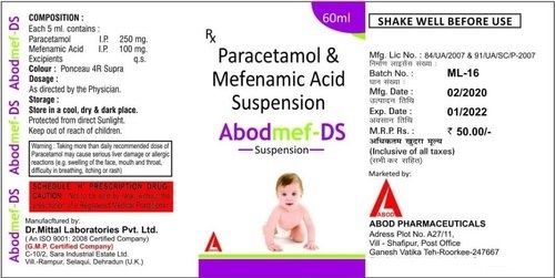 Paracetamol And Mefenamic Acid Suspension Generic Drugs