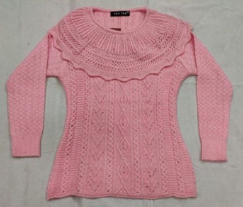 Woven Peech Color Woolen Top For Ladies, Full Sleeve, Round Neck, Skin Friendly, Best Quality, Winter Wear, Size : 24-34