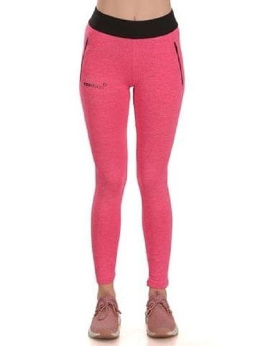 Spring Pink Plain Gym Leggings For Ladies, Full Length, Breathable