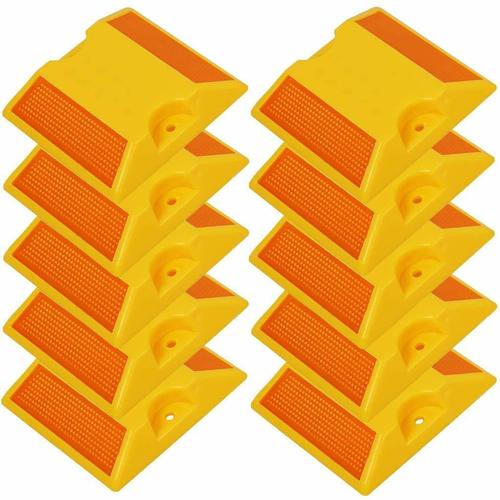 Road Reflector, Orange Plastic Reflective Studs Road Safety Base with Reflector, Pack of 10 Pieces