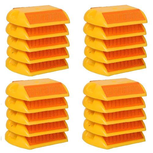 Road Reflector, Orange Plastic Reflective Studs Road Safety Base with Reflector, Pack of 25 Pieces