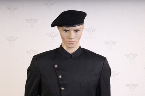 Black Military Woolen Beret Cap, Round Shape, Superior Quality, Breathable Comfortable, Attractive Look