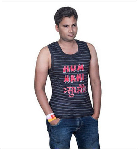 Black Cotton Printed Skin Friendly Mens Vest