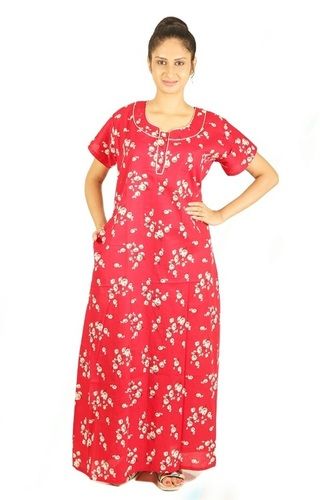 Red Floral Printed Cotton Nighty