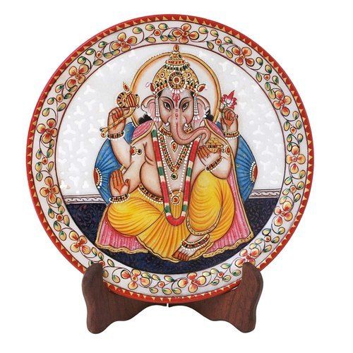 Multi Color Marble Ganesha Print Decorative Plates