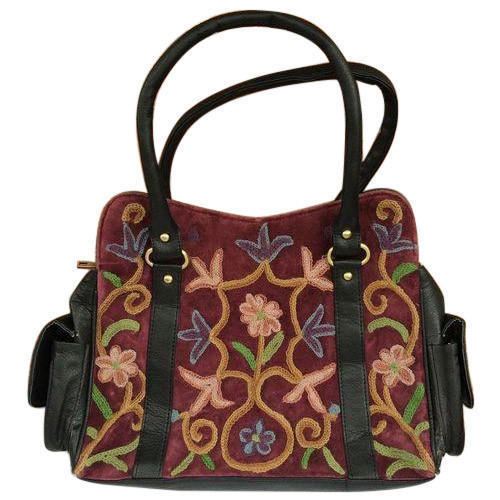 Multi Color Handmade Embroidered Suede Leather Shoulder Bag