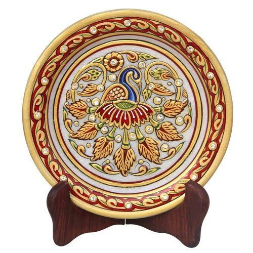 Multi Color Peacock Printed Marble Decorative Plates