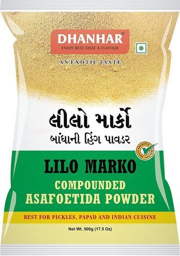 Dhanhar Lilo Marko Compounded Hing (Asafoetida) Powder, Best For Pickles, Papad And Indian Cuisine, 500 Grams