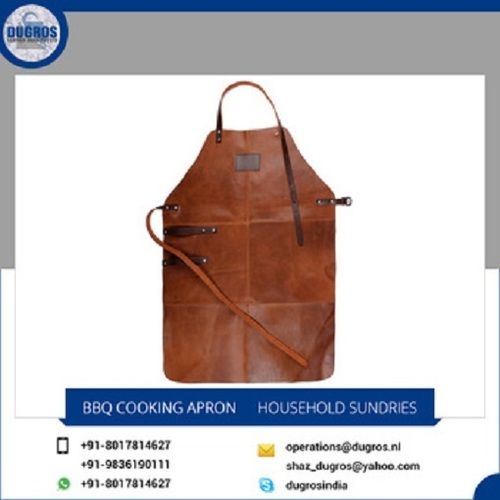 Buff Split + Apache Leather Cooking Apron For Kitchen, No Lining, Shiny Nickel Fittings, Matching Stitching, Plain Pattern, Premium Quality, Cognac Color Usage: Kitchen