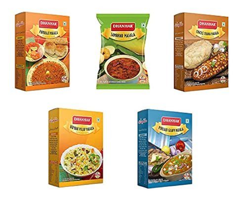 Powder Dhanhar Combo Pack Of Pav Bhaji Masala, Chhole Chana Masala And South Indian Sambhar Masala - 100G Of Each (Pack Of 5)