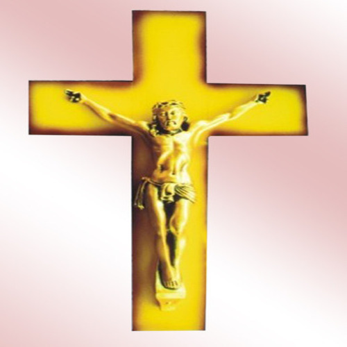 टिकाऊ फाइबर से निर्मित मैट फिनिश्ड पूजा और सजावट क्रूस पर चढ़ाया गया जीसस स्टैच्यू