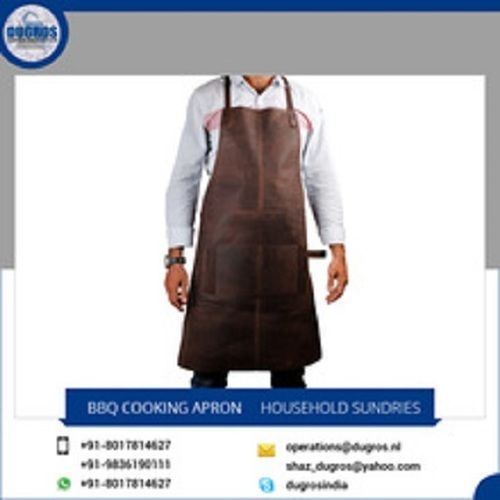 Mens Leather Cooking Apron For Kitchen, Anthracite Fittings, Matching Stitching, Plain Pattern, Fine Quality, Brown Color