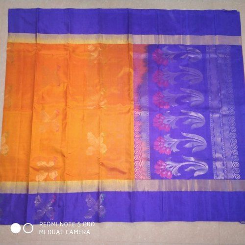 Orange And Blue Pure Silk Cotton Saree