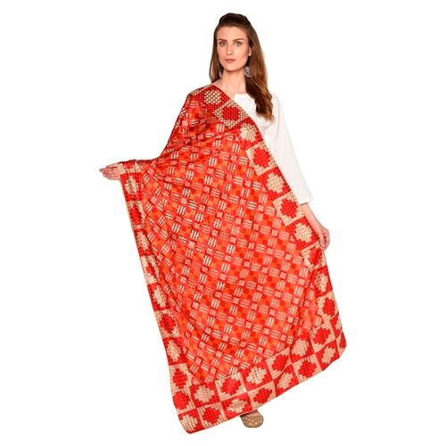 Elegant Multicolor Red And White Embroidery Phulkari Duaptta 