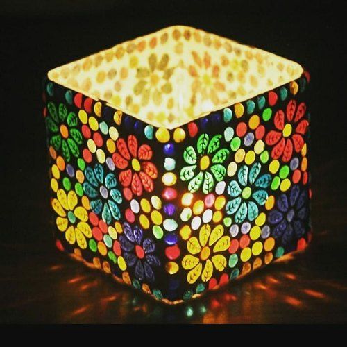 Multicolor Square Mosaic Hurricane Lamp