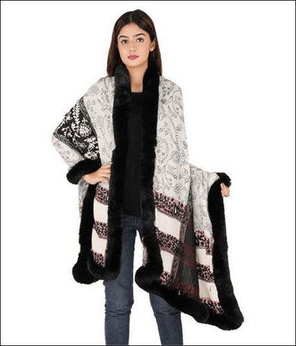 Multicolor Woolen 4 Side Fur Trim Stoles