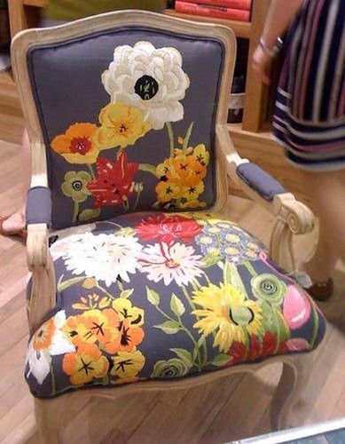 Handmade Wooden Upholstered Arm Chair With Flower Print Design