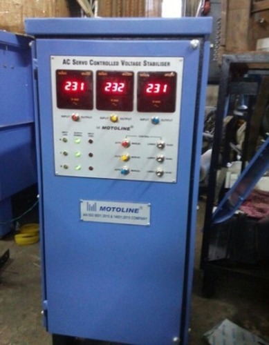Mild Steel Automatic Digital 3 kVA Servo Voltage Stabilizer - 98% Efficiency, Three Phase, LED Display, 1 Year Warranty
