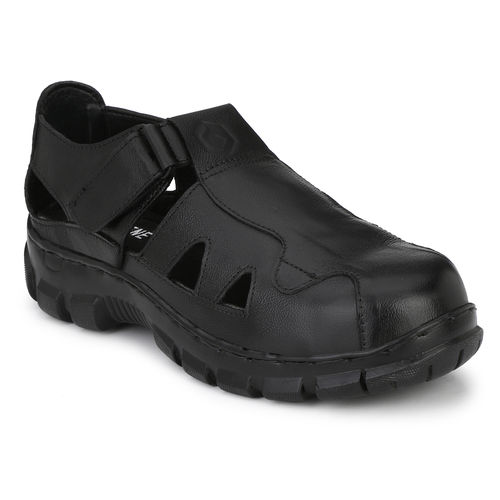 Kavacha R506 Leather Steel Toe Black Sandal, Size: 9 Heel Size: Flat