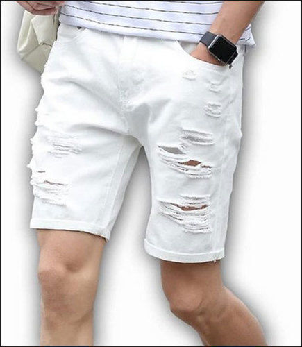 Mens White Denim Casual Shorts