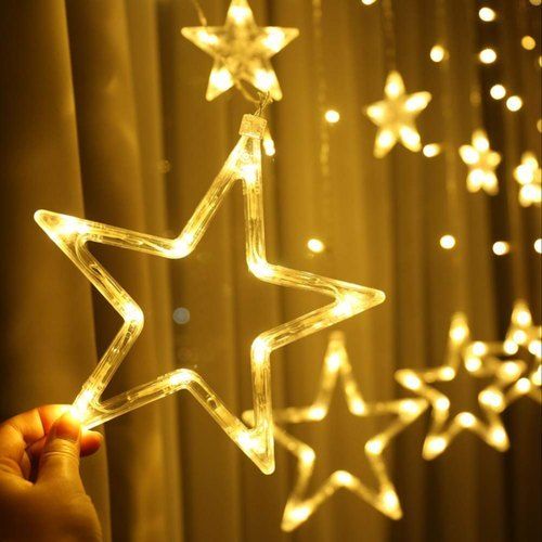 Easy To Install Pvc Material Warm White Automatic Type Star Shaped Curtain Light