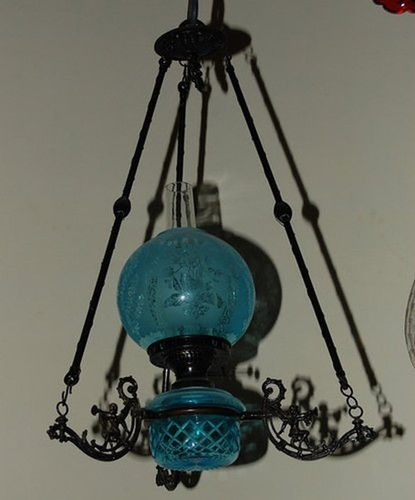 Blue Ceiling Mounted Cage Type Hanging Chandelier