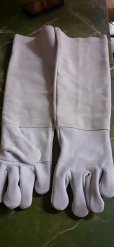 White Color Welding Leather Gloves (22 Inch) Gender: Unisex