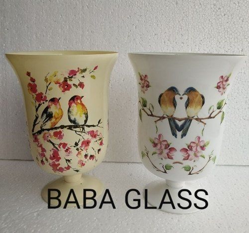 Multicolor Cone Shape Printed Glass Hurricane