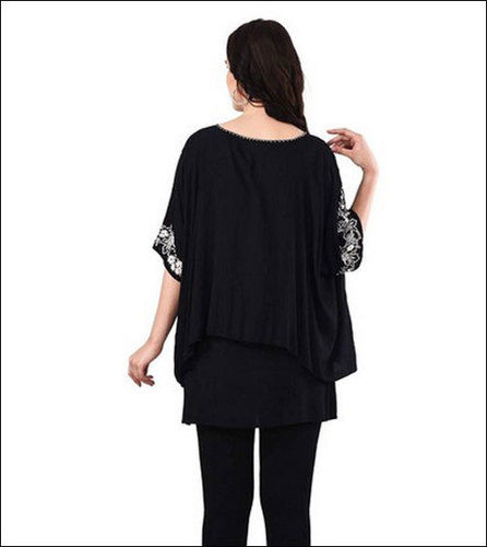 Yellow Women Cotton Sleeve Long Black Top