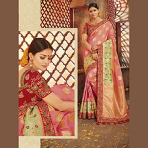 Summer Banarasi Silk Saree For Ladies, Zari Work, High Quality, Eye Catching Design, Festival Wear, Pink Color