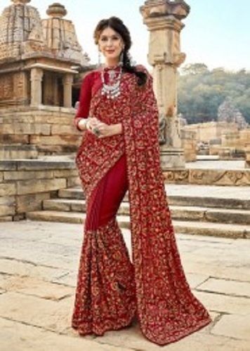 Embroidered Heavy Embroidery And Diamond Work Rangoli Silk Sarees For Ladies, Best Quality, Attractive Design, Skin Friendly, Wedding Wear, Maroon Color