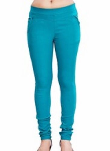 Sky Blue Cotton Jeggings For Ladies, Seamless Technics, Good Quality, Simple Look, Skin Friendly, Daily Wear