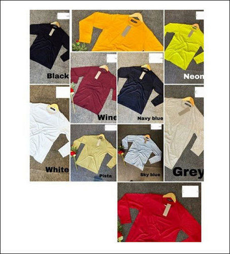 Yellow Mens Plain Full Sleeve Lycra T Shirt