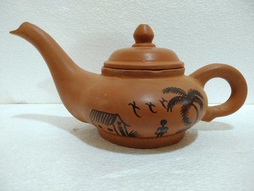 Brown Color Clay Kettle With Varli Painting