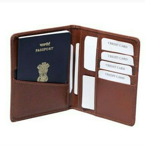 Plain Leather Passport Holder, Rectengular Shape, Top Quality, Soft Texture, Eco Friendly, Good Strength, Light Weight, Non Breakable, Brown Color, Size : 10X8Inch, 2X4Inch, 3X2Inch Size: 10X8Inch