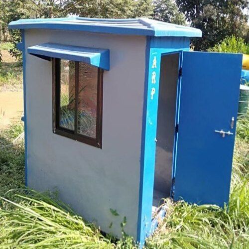 Light White And Blue Smooth Surface Finished Prefabricated Square Shape Frp Security Cabin