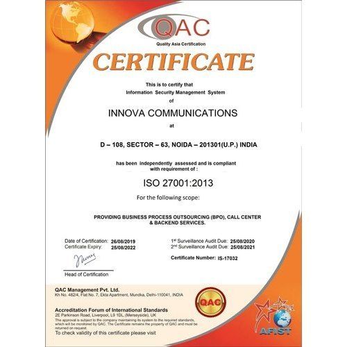 Washable Iso 27001:2013 Certification Service