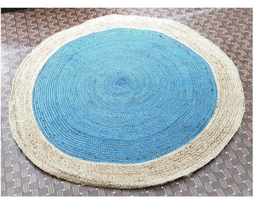 Jute Carpets, Plain Pattern, A Grade Quality, Round Shape, Modern Style, Machine Made, Good Texture, Skin Friendly, Superior Finish, Sky Blue Color Use: Home