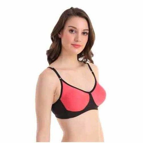 Ladies Daily Wear Plain Black And Pink Cotton Bra