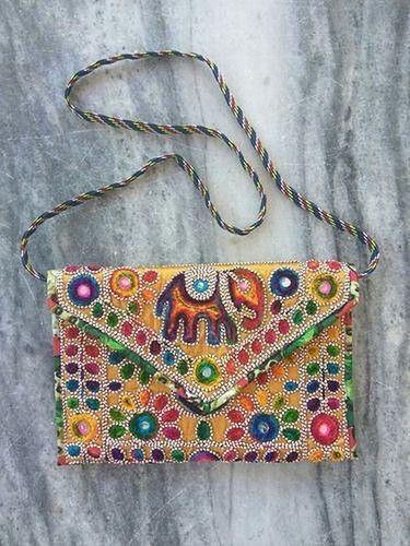 Embroidered Jute Ladies Clutch Bag
