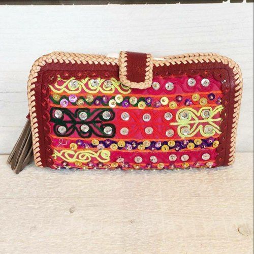 Canvas Ladies Embroidery And Glass Work Clutch Bag