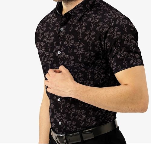 Mens Black Half Sleeves Cotton Printed Shirt Age Group: All Age Group