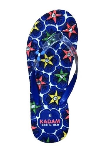 Article No-111 Flip Flop Ladies Slippers, Good Quality, Fancy Look, Open Toe, Flat Heel, Printed Pattern, Skin Friendly, Good Texture, Easy To Walk, Casual Wear, Blue Color, Size : 4x9