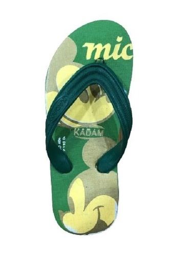 Rubber Article No-401 Flip Flop Kids Slippers, A Grade Quality, Eye Catchy Look, Open Toe, Flat Heel, Printed Pattern, Skin Friendly, Good Texture, Easy To Walk, Casual Wear, Green Color, Size : 11X13, 1X3