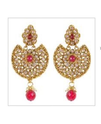 Indian Beautiful Antique Gold Polished With Red Stone Earrings Gender: Women