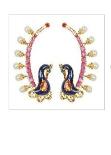 Indian Traditional Style Ear Cuff Peacock Design Crystal Earrings Gender: Women