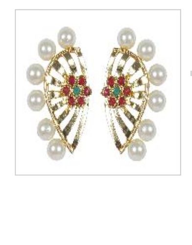 Indian Traditional Style Ear Cuff White Color Crystal Earring