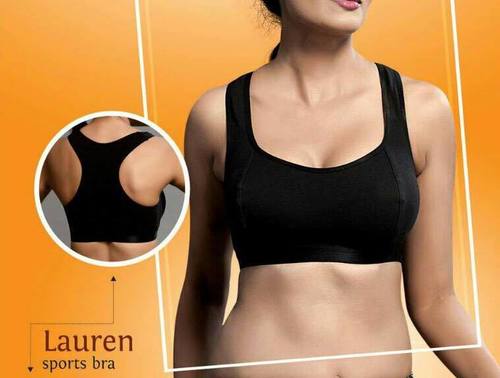 Lauren Sports Bra For Ladies, 3/4Th Coverage, Non-Padded, Plain Pattern, Best Quality, Skin Friendly, Super Comfortable, Light Weight, Black Color, Inner Wear Size: Available In Many Different Size